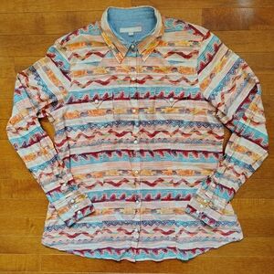 Tin Haul Thin Cotton Southwest Pearl Snap Shirt - Large